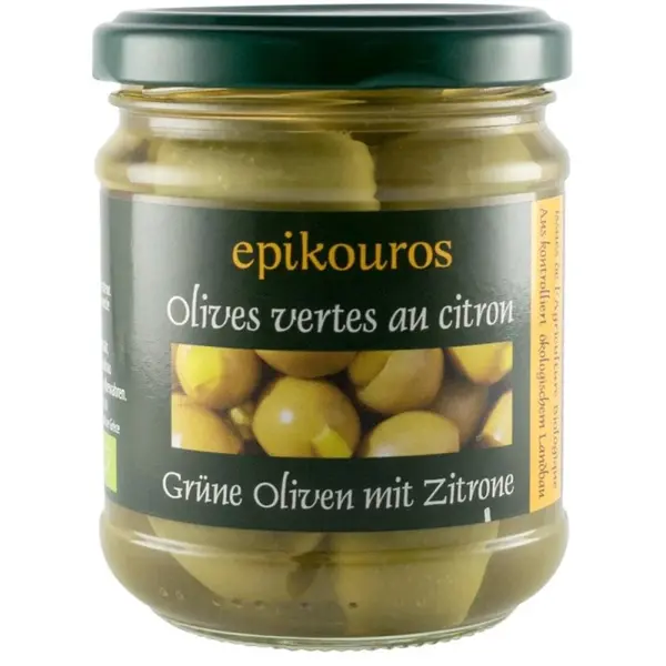 Masline Verzi Umplute cu Lamaie, Bio, Epikouros, 190 g/110 g