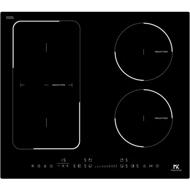 Master Kitchen Plita inductie Master Kitchen, design sticla neagra, latime 60 cm, 4 zone de gatire independente, 1 zona bridge, comenzi slide touch, afisaj white LED
