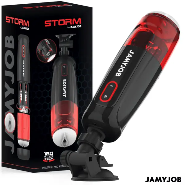 Masturbator automat JAMYJOB – Storm, cu rotație, mișcare și sucțiune, 10 moduri, USB, silicon medical