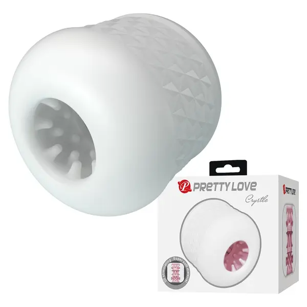 Masturbator Pretty Love - Crystle, dublu, moale și flexibil, canal texturat cu noduli stimulatori, rezistent la apă, alb