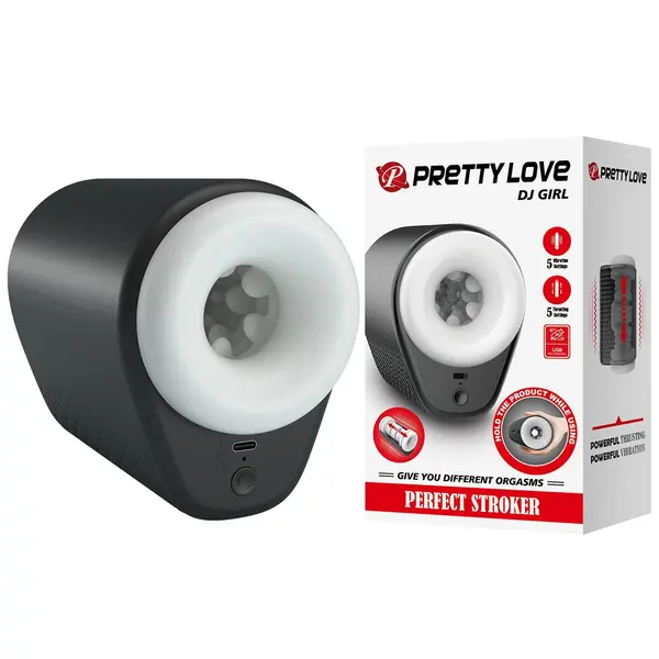 Masturbator Pretty Love - Dj Girl, 5 funcții de vibrație și de mișcare, interior realist, reîncărcabil USB, negru