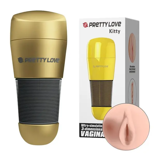 Masturbator Pretty Love - Kitty Gold, realist tip vagin, material CyberSkin, interior 3D texturat, auriu