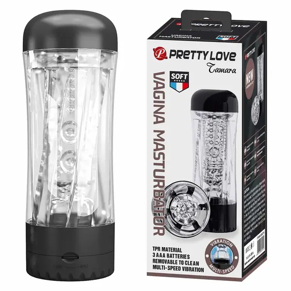 Masturbator Pretty Love - Tamara, cu vibrații reglabile multiple, TPR + ABS, textură realistă, transparent