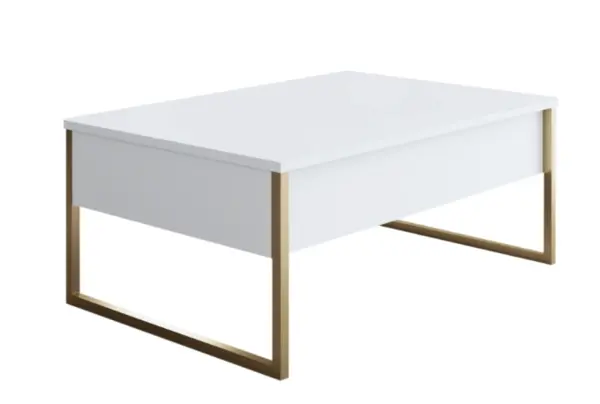 Masuta cafea alb si auriu din PAL/metal 90x60x40 cm