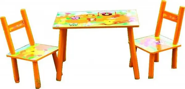 Masuta copii din MDF cu doua scaune Novokids My first table, dimensiuni 59X39X40, suprafata lucioasa, Portocaliu