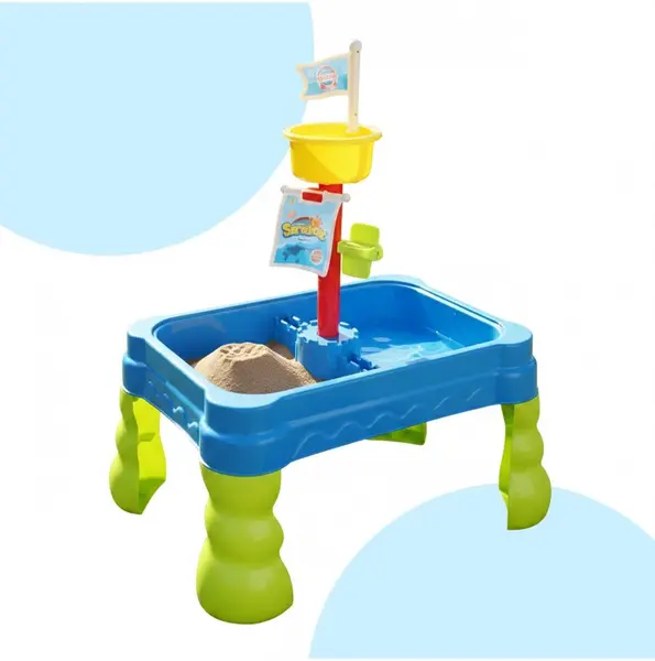 Masuta de activitati pentru apa si nisip Malplay, cu 20 accesorii incluse, dimensiune 55 x 40 x 64 cm