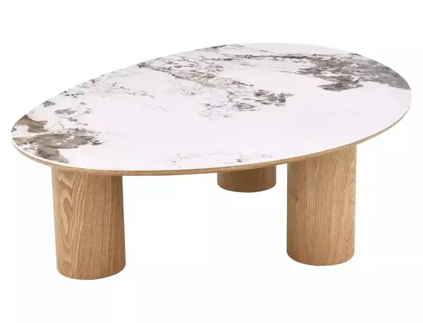 Măsuță de cafea Adelis alb lucios / stejar – L110 x l80 cm