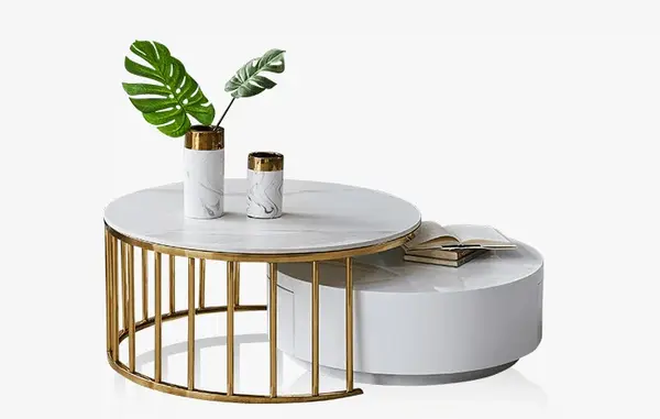 Masuta de cafea Colmar alb/gold si marmura – H42 cm