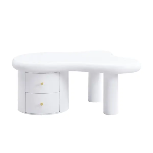 Măsuță de cafea cu formă neregulată, 2 sertare, 97x64x42 cm, Alb