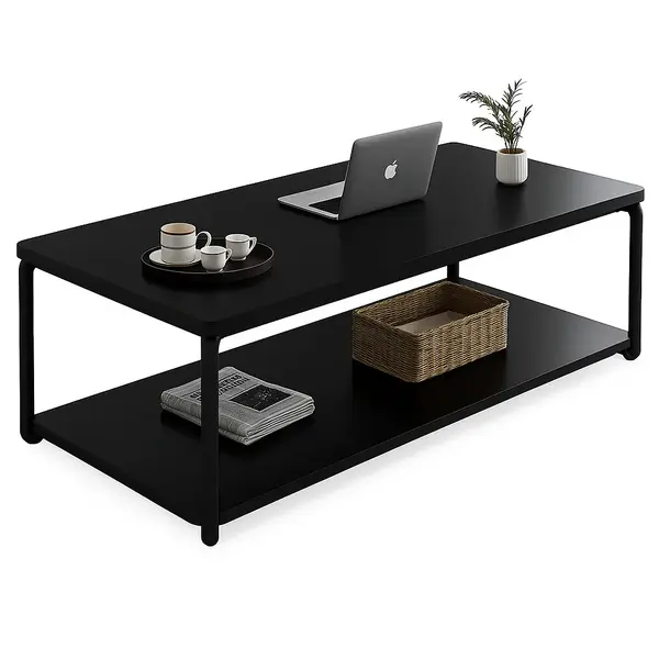 Masuta de cafea cu raft de depozitare, stil italian, 110x60x43cm, blat MDF si cadru metalic