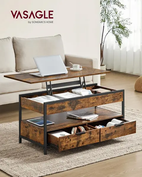 Masuta de cafea extensibila, Vasagle, Maro-Negru, 100x50x48 cm