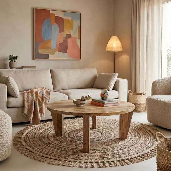 Masuta de cafea, Japandi, Pako, Natural 90x90x35 cm
