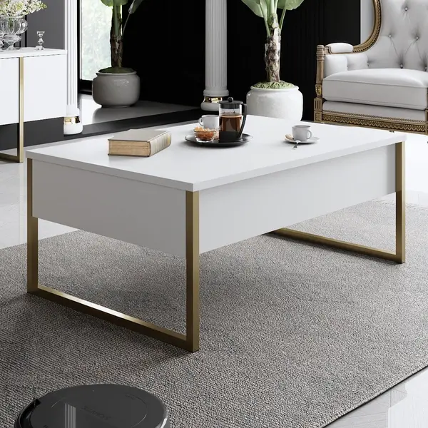 Masuta de cafea Luxe Stand Chic, Aur - Alb, 90x40x60 cm