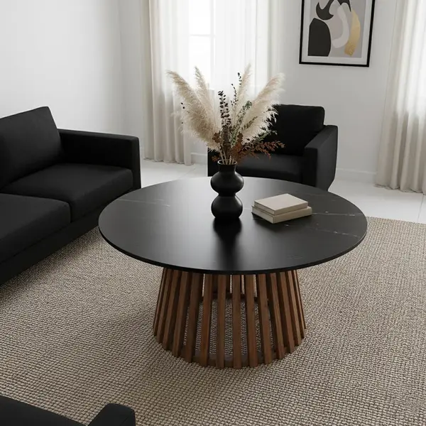Masuta de cafea Mable boho Negru 100x100x45 cm