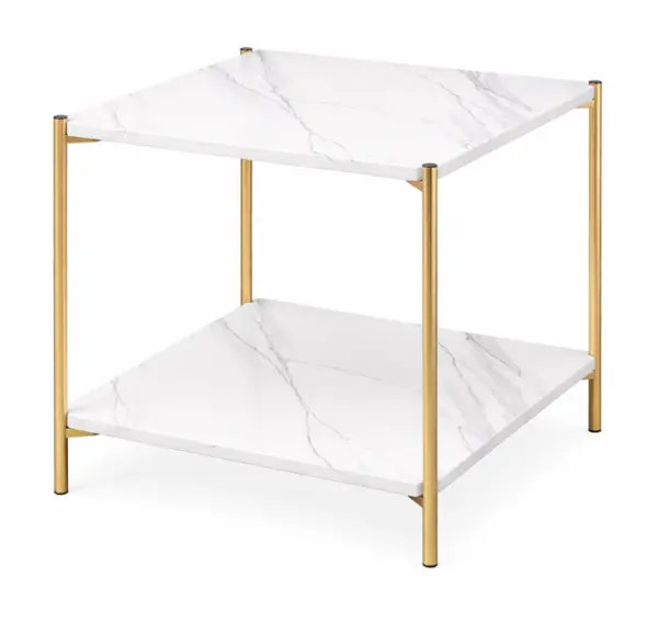 Masuta de cafea moderna cu blat tip marmura si cadru auriu 40 x 40 x 43cm