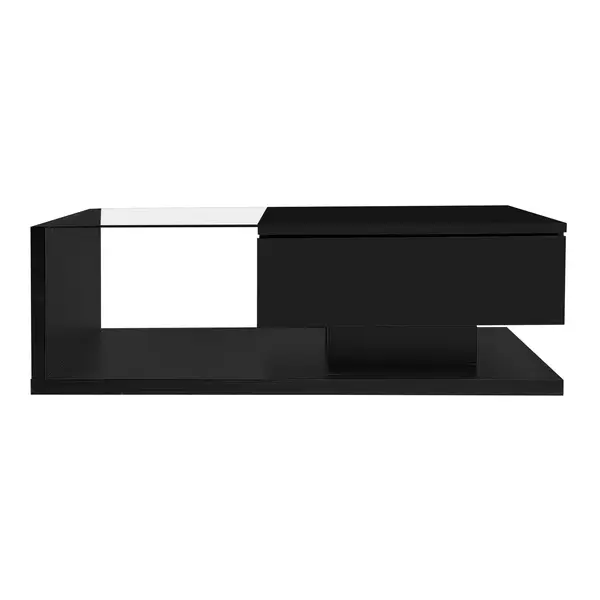 Măsuță de Cafea Modernă cu Raft din Sticlă și Efecte LED, 105x55x32,5 cm, Negru
