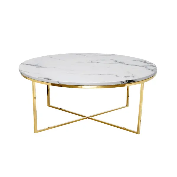 Masuta de cafea Pelio alb/gold si marmura – H42 cm