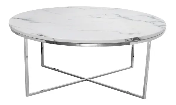 Masuta de cafea Pelio alb/silver si marmura – H42 cm