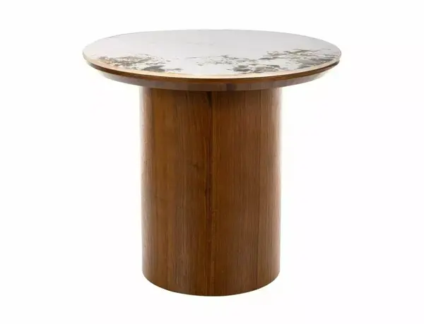 Măsuță de cafea Rondo alb lucios / nuc ø45/h50 cm