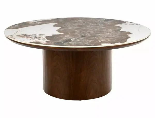 Măsuță de cafea Rondo alb lucios / nuc ø80/h35 cm