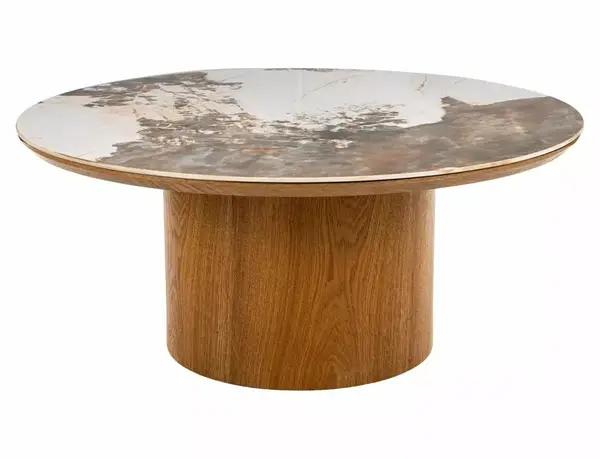 Măsuță de cafea Rondo alb lucios / stejar ø80/h35 cm