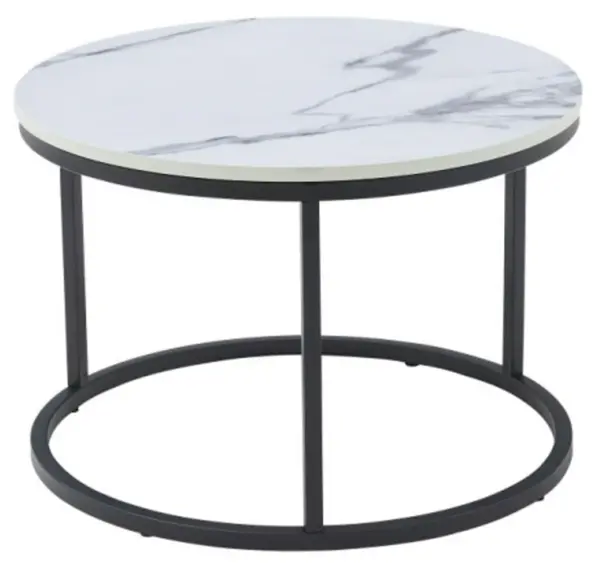 Masuta de cafea rotunda, aspect marmura, blat MDF, cadru metalic, 60x40cm