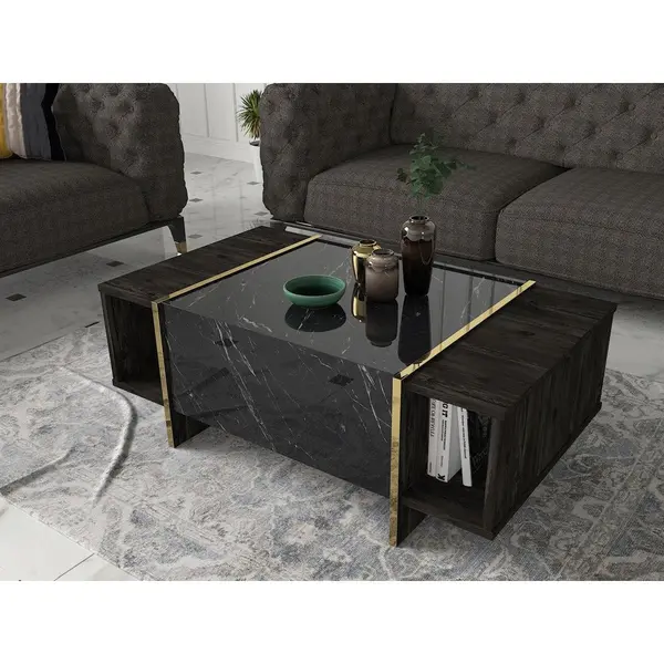 Masuta de cafea Veyron, Negru, 104x38x60 cm