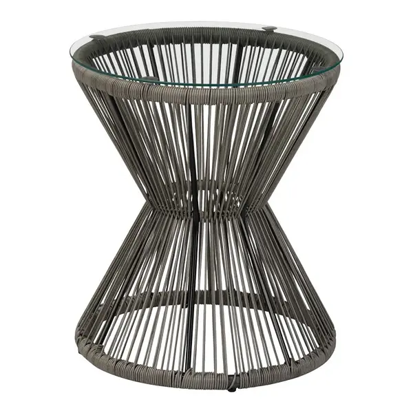 Măsuță de sticlă cu rattan, Mabil, Sticlă și Rattan, Gri, 50x55 cm
