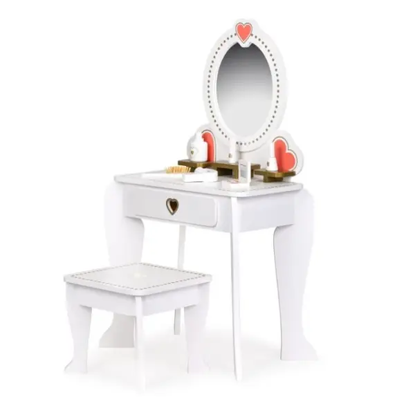 Masuta de toaleta Ecotoys, lemn, trusa accesorii, alb KID977215, la doar 367,00 lei