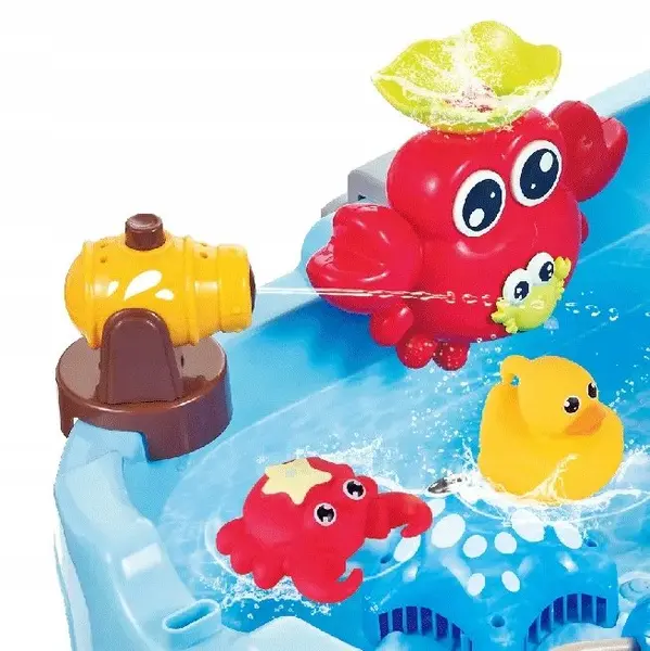 Masuta interactiva copii cu apa si nisip Matadi Corabia piratilor include undita,generator de valuri,tun de apa,moara de apa si figurine marine,dimensiune 48x53x63 cm