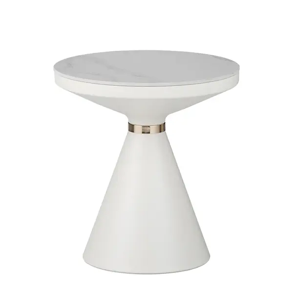 Masuta laterala Coozlin marmura alba piatra sinterizata si metal, alb-auriu, D50x50 cm