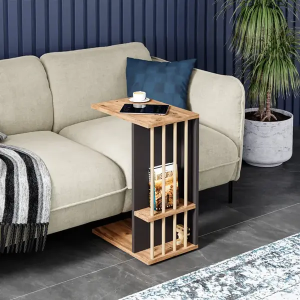 Masuta laterala cu roti, tip C, compacta, stil scandinav, 64 x 44 x 28,7 cm