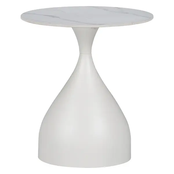 Masuta laterala Kirkene piatra sinterizata, marmura alba si metal, alb, 50x50x50 cm
