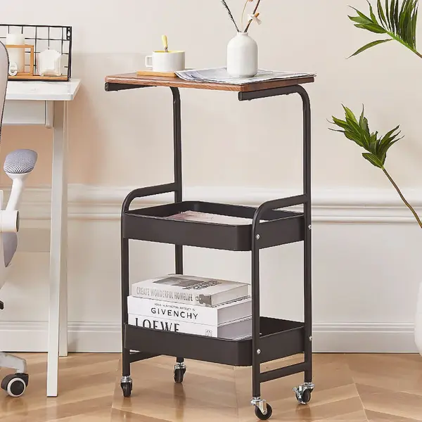 Masuta portabila petru cafea, otel carbon, 2 polite si cu o masa de lucru, 79 x 43 x 30 cm