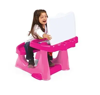Masuta pupitru pentru studiu si desen Pilsan Handy Pink cu bancuta si suport picioare,spatiu de depozitare,realizat din plastic rezistent,margini rotunjite
