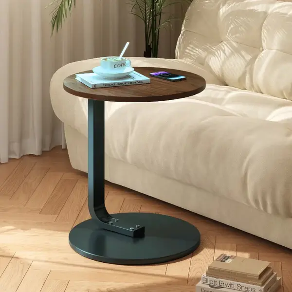 Masuta rotunda pentru cafea, MDF cu metal, 50 x 60 cm, maro cu negru