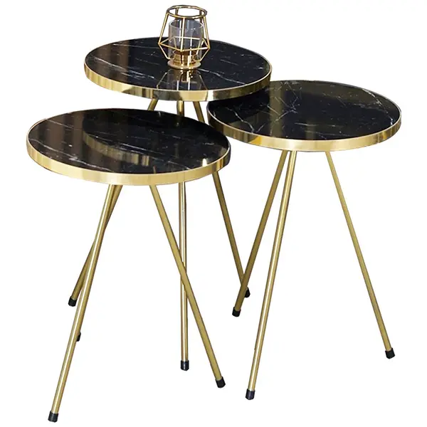 Masuțe Weber, set de 3 piese, Negru - Alb, 34x34x52 cm