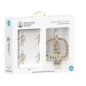 Matchstick Monkey Animal Teether & Muslin Giraffe set cadou pentru copii
