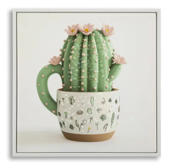 Mauro Ferretti Tablou Imprimat Pe Pânză Lacuită, Cu Ramă, Model «Borcan Cu Cactus», Orientare Orizontală, Dimensiuni 40 X 2,8 X 40 Cm | Aosom Romania