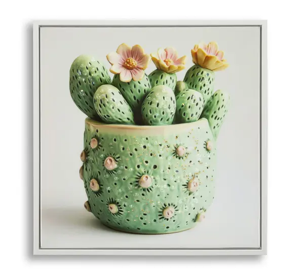 Mauro Ferretti Tablou Imprimat Pe Pânză Lacuită, Cu Ramă, Model ,,Borcan Cu Cactus" Înălțime 40 X Grosime 2,8 X Lățime 40 Cm | Aosom Romania