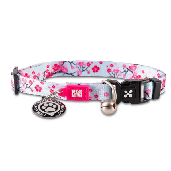 MAX & MOLLY Smart ID Cherry Bloom, zgardă pisici, ajustabilă, poliester, bleu și roz, cataramă trident, 22-35 x 1cm