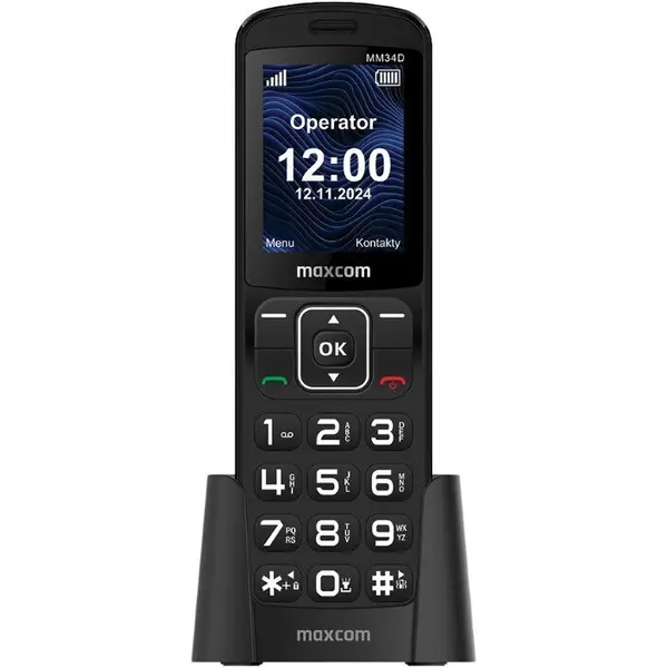 Maxcom Telefon pentru seniori, Maxcom, MM34D, 4G, 2,4, 48+128MB, include stand incarcare cu port USB Type-C, Negru