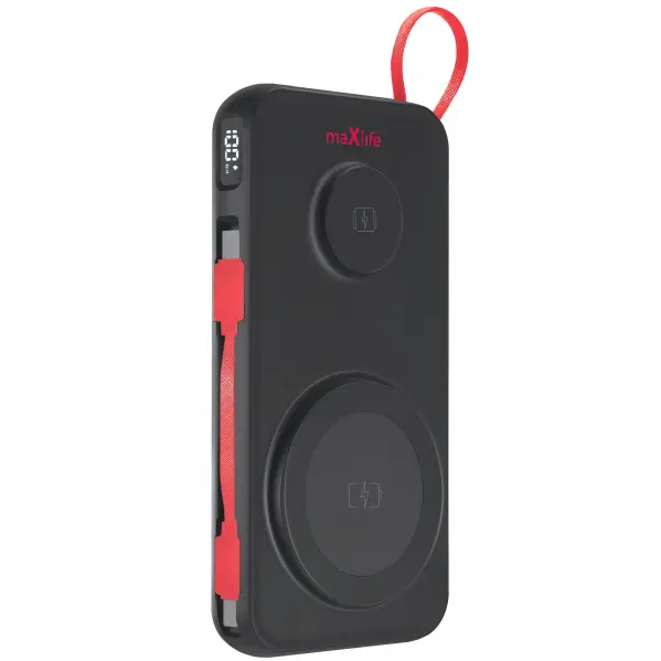 MaXlife Baterie Externa Wireless MaXlife MXPB-08, 10000mAh, 22.5W, QC + PD + FQI + QI, 1 x USB-A - 1 x USB-C - 2 x QI, Neagra
