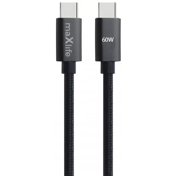 MaXlife Cablu Date si Incarcare USB-C - USB-C MaXlife MXUC-12, 60W, 1m, Negru
