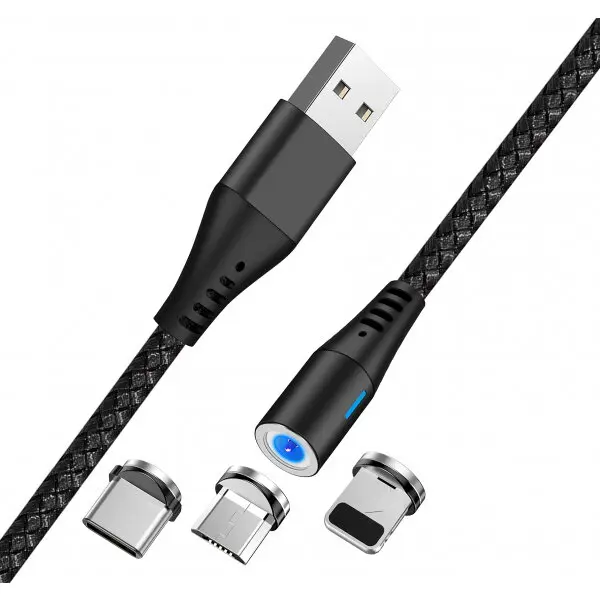 MaXlife Cablu Incarcare USB-A - Lightning / microUSB / USB-C MaXlife MXUC-02 Magnetic 3in1, 18W, 1m, Negru