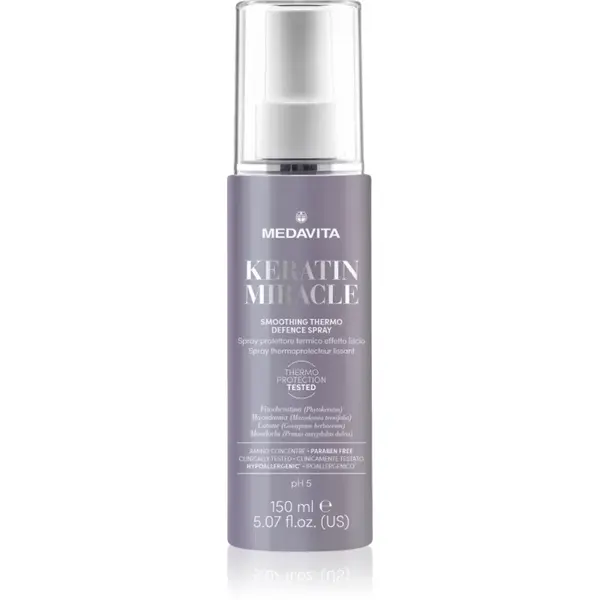 Medavita Keratin Miracle Smoothing Thermo Defence Spray spray cu protecție termică, pentru aranjarea cu placa și cu ondulatorul pentru păr 150 ml