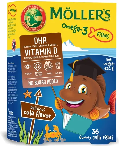 Meduzele Omega-3 pentru copii, cola, 36 bucăți, Mollers