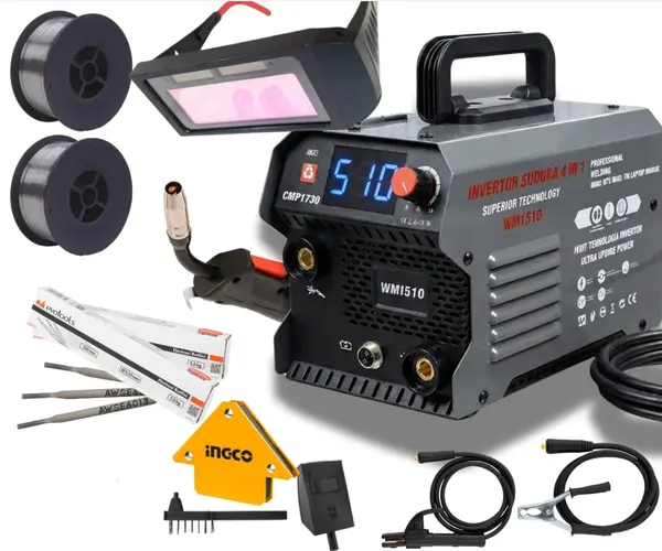 *MEGA PACHET* Aparat de sudura tip Invertor cu sarma 510A, + *x2 sarma 1.0mm, x2 electrozi 2.5mm, Ochelari automati, magnet* MMA/MIG/MAG/TIG *CABLU SUDURA 3M*, afisaj digital, ventilat, URAL MASH IGBT TEHNOLOGY ULTRA HYBRID POWER, CMP1730