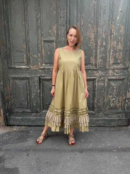 MeiMeij Rochie olive din bumbac fără mâneci Maria - 42 IT