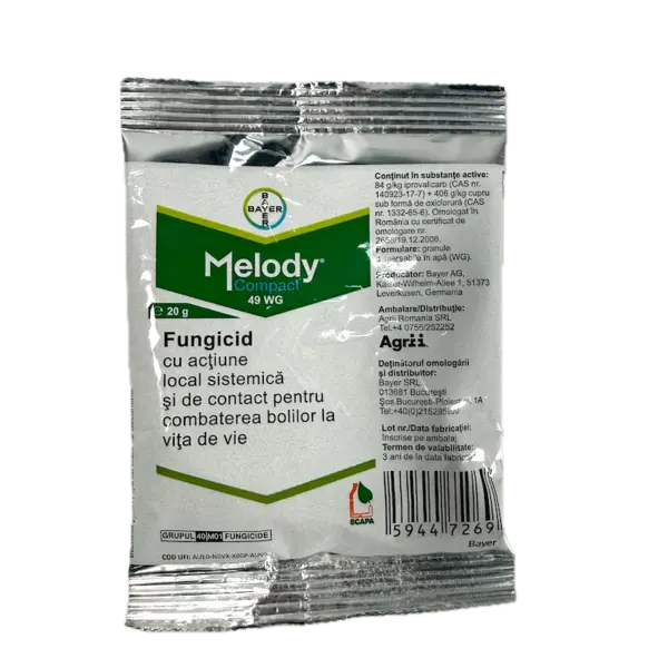 Melody Compact 49WG 20 gr fungicid sistemic si de contact, Bayer, mana (vita de vie) - Default Title